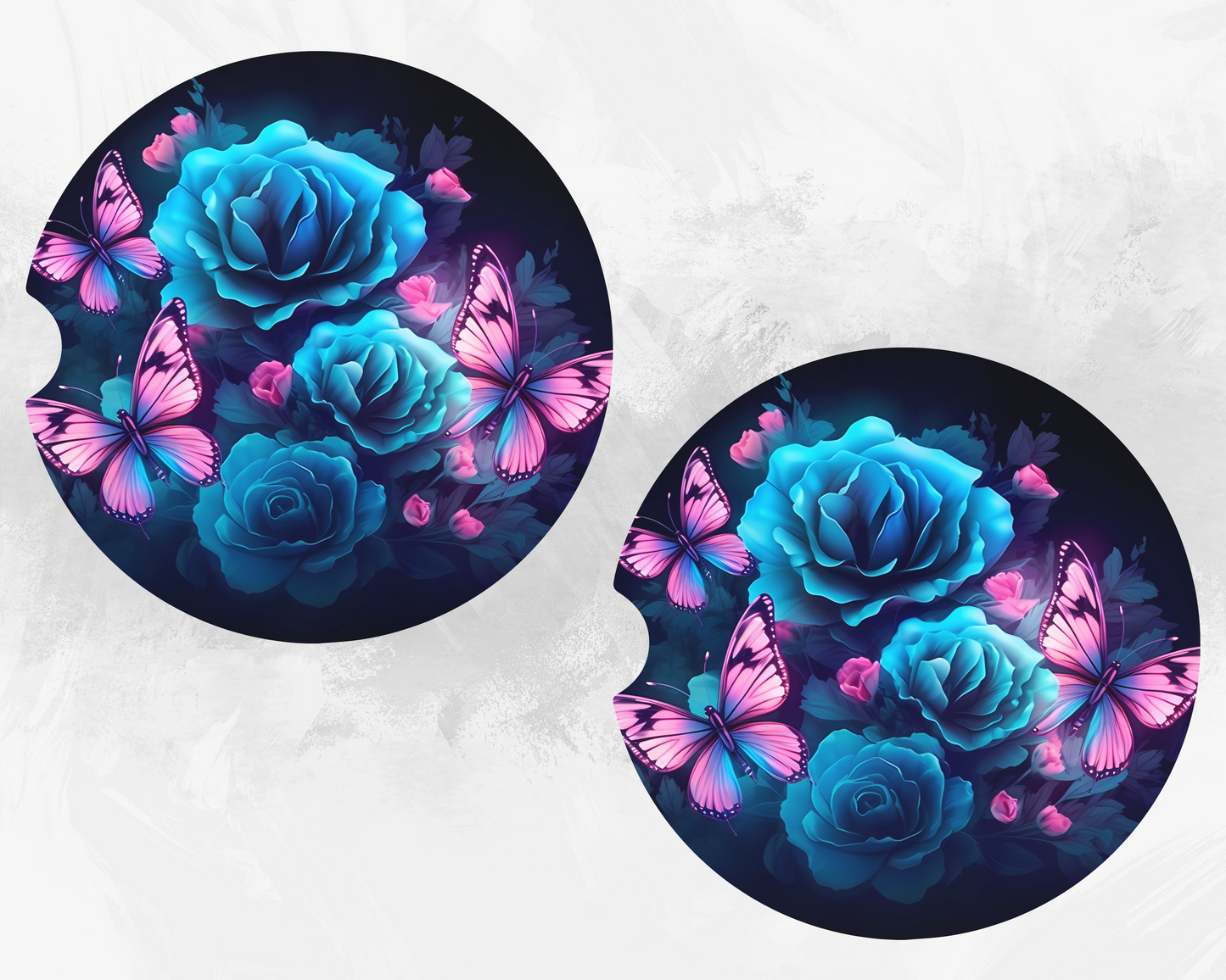 Blue Rose Car Coaster Set