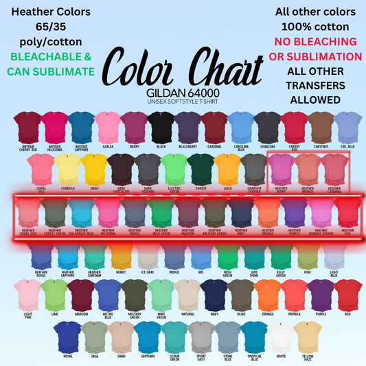 Gildan SoftStyle Color/Size Chart