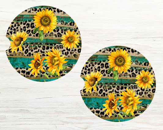 Leopard Sunflower Car Coaster Set