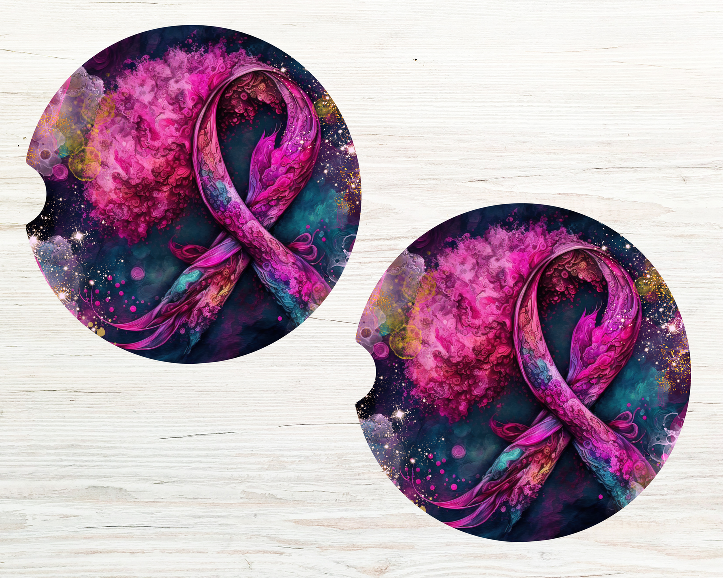 Alcohol Ink Breast Cancer Car Coaster Set