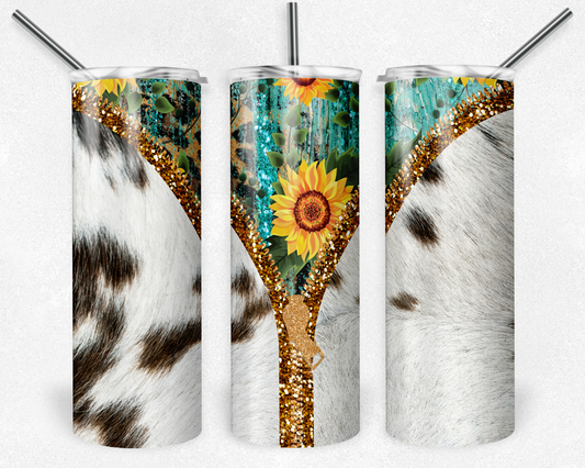 Zipper Sunflower Cowhide Tumbler